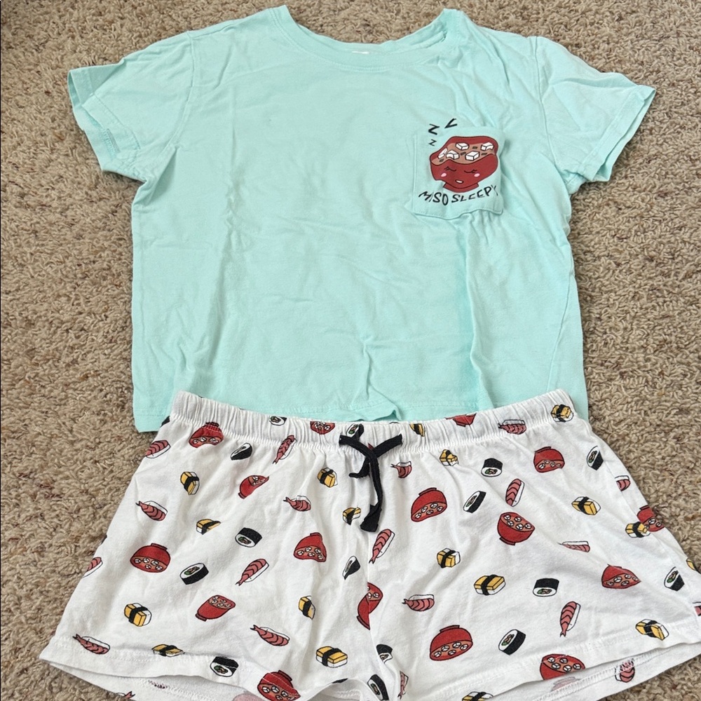 Pajamas Set - Mint Green and White Sushi Print